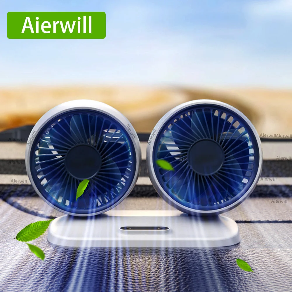

Aierwii Car Fan 12V/24V USB Dual Head Dash Cooling Fan 360 Degree Rotatable 3-Speed Dashboard ABS Cooler Fan Accessories