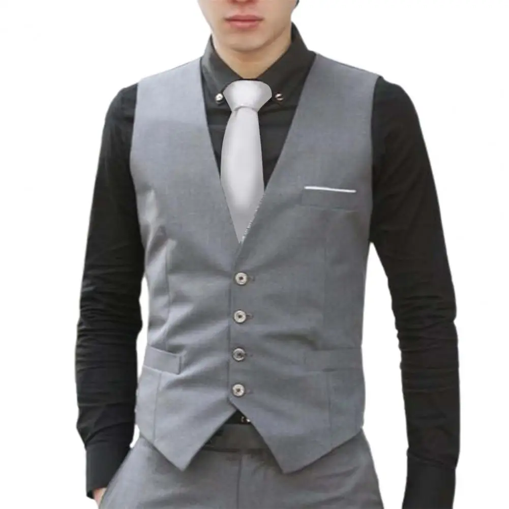 

Great Men Vest Solid Color Anti-wrinkle Office Wear-resistant Men Vest