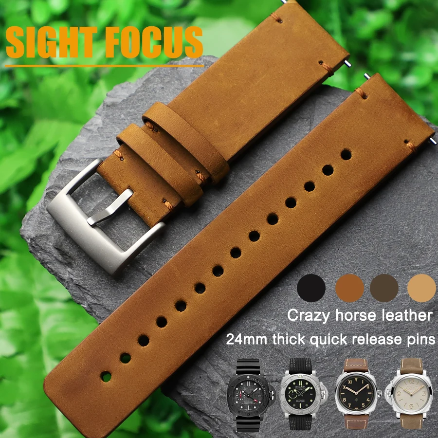 

24MM Crazy Horse Leather Quick Release Pins Watch Strap For Panerai SUBMERSIBLE band Panerai LUMINOR watchband Panerai RADIOMIR