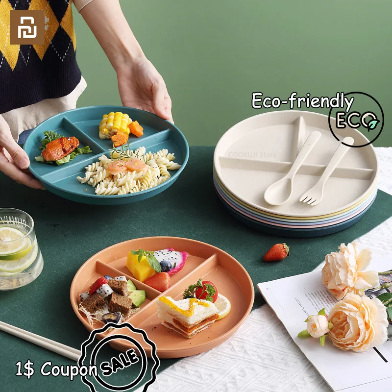 

Тарелки Youpin с 3 ячейками для еды, набор обеденных тарелок, столовая посуда, тарелка с отделением для столовых, Сервировочные блюда, салаты