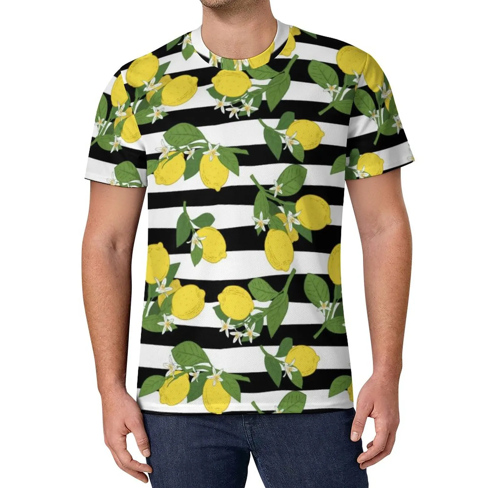 

Lemon Lemons Yellow T Shirt Man Black And White Stripes Kawaii T Shirts Beach Vintage Tee Shirt Design Big Size Tops
