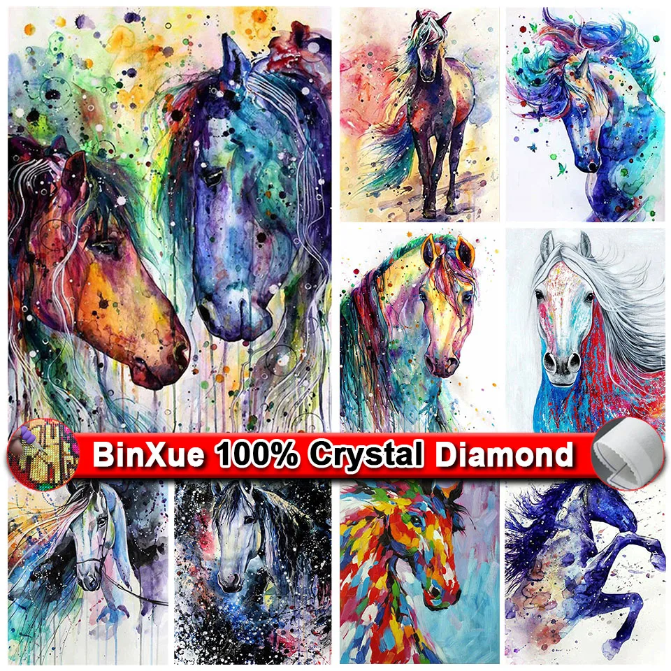 BinXue zipper Bag 5D DIY Animal Crystal Diamond Painting color lovers horse cross stitch diamond Mosaic home art Deco gift