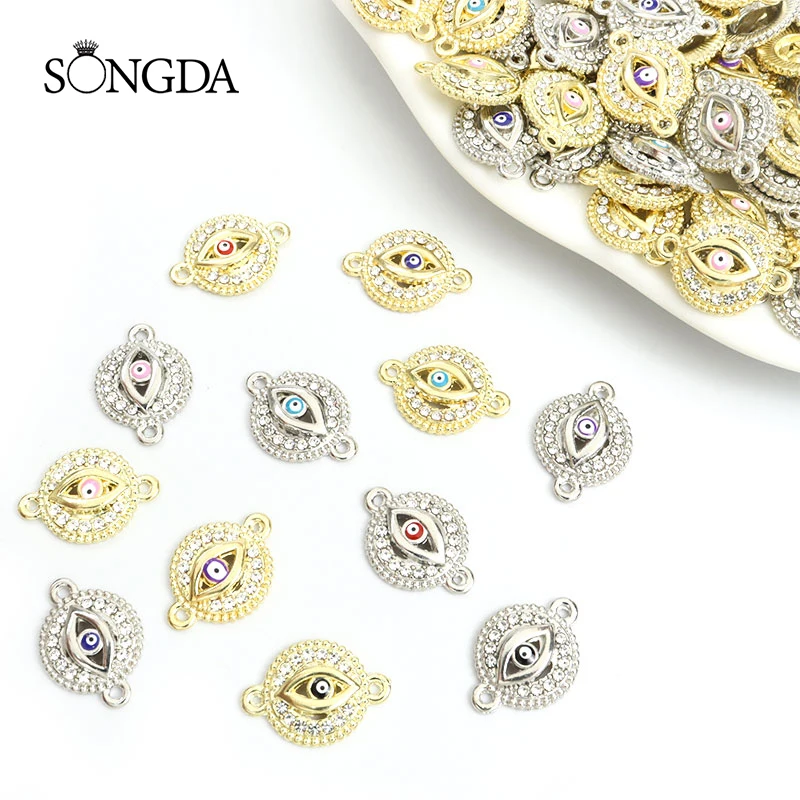 

10pcs 14x19mm Round Enamel Lucky Colorful Evil Eye Charms Connectors Alloy Rhinestones Charms Jewelry Makings DIY Ornaments Gift