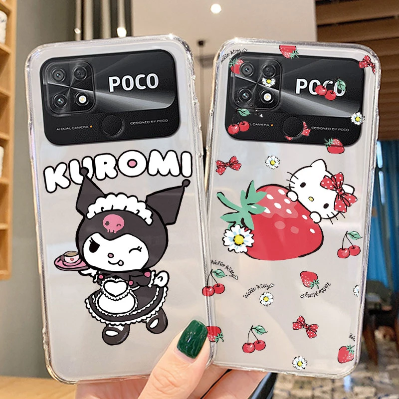 Милый чехол Kuromi Hello Kitty для Poco C40 PocoC40 мультяшный мягкий прозрачный телефона Xiaomi