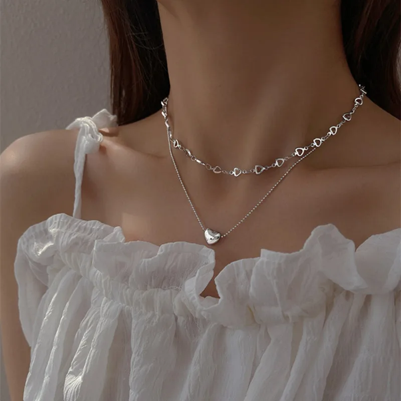 

Kpop Heart Pendant Necklace for Women Vintage Multi Layer Link Chain Necklace Punk Aesthetic Jewelry 2022