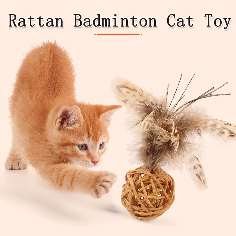 Новый кошачий мяч поддельные перьевые шарики забавная ротанговая игрушка шарик