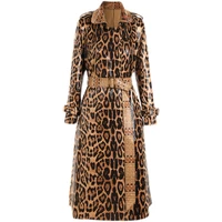 luxury designer winter snake pattern printing pu leather high street quality long straight trench women coats