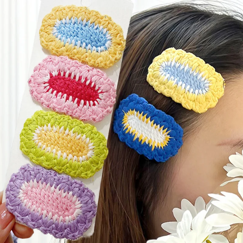 

5pcs Cute Knitting Wool Hairpin Women's Cartoon Headdress Colorful Children Side Bangs Hair Clip Korean Wool Barrettes Headwear
