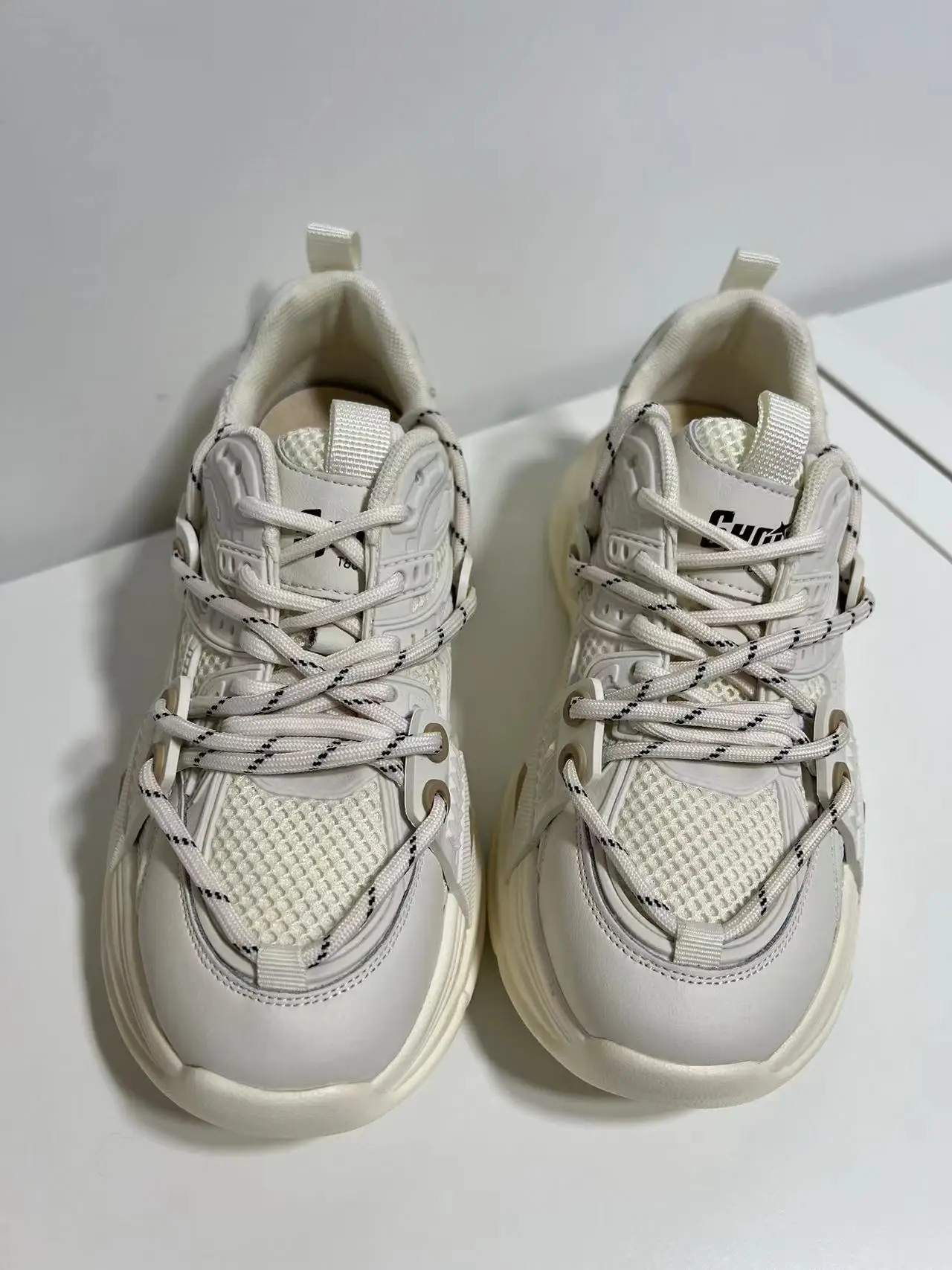 Platform Sneakers Women Patchwork Mesh Breathable Round Toe Mixed Color Lace-Up Soft Chunky Sole Ladies Trainers