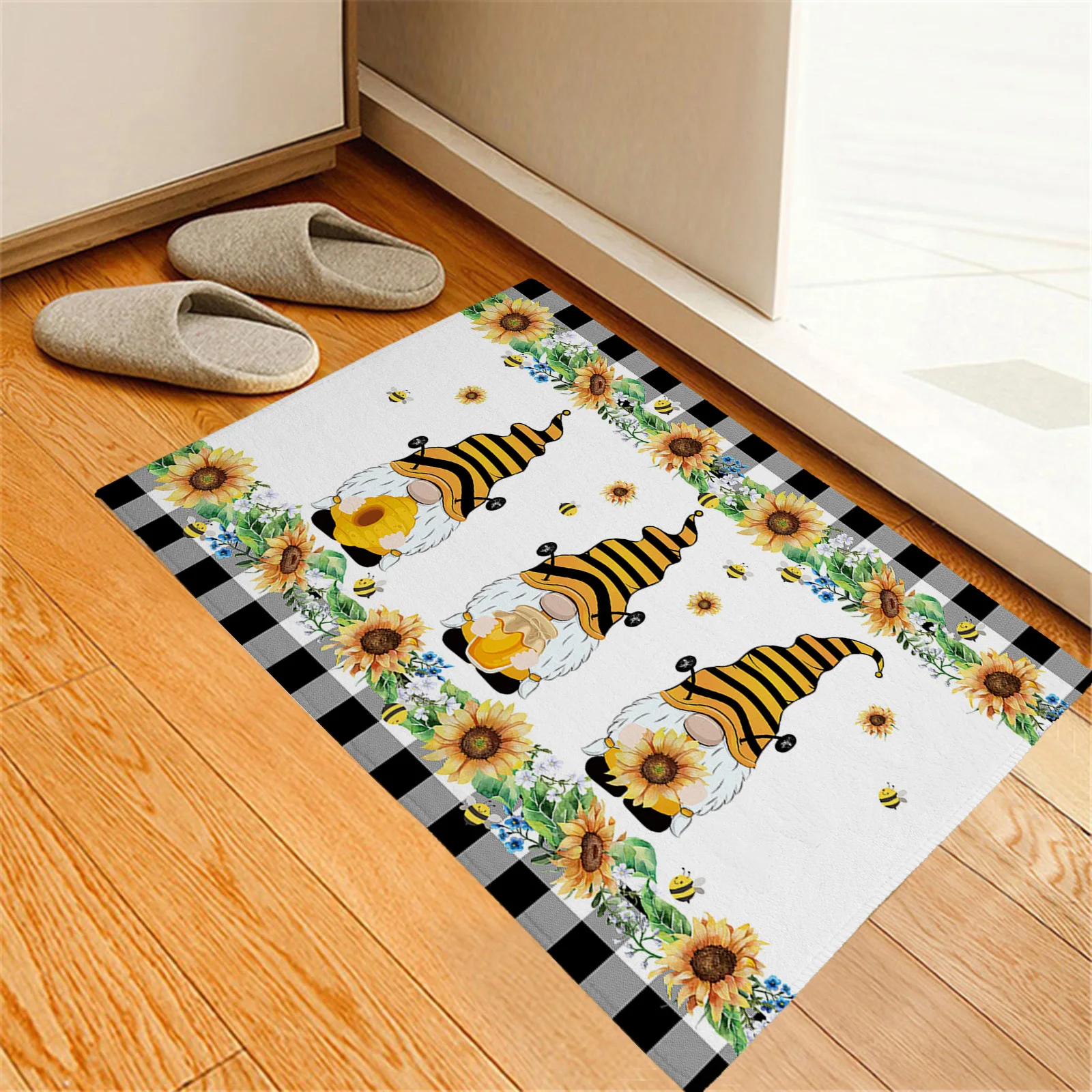 

Bee Dwarf Sunflower Lattice Non-Slip Carpet Doormats Outdoor Kitchen Bathroom Living Room Floor Mat Home Decor Rug