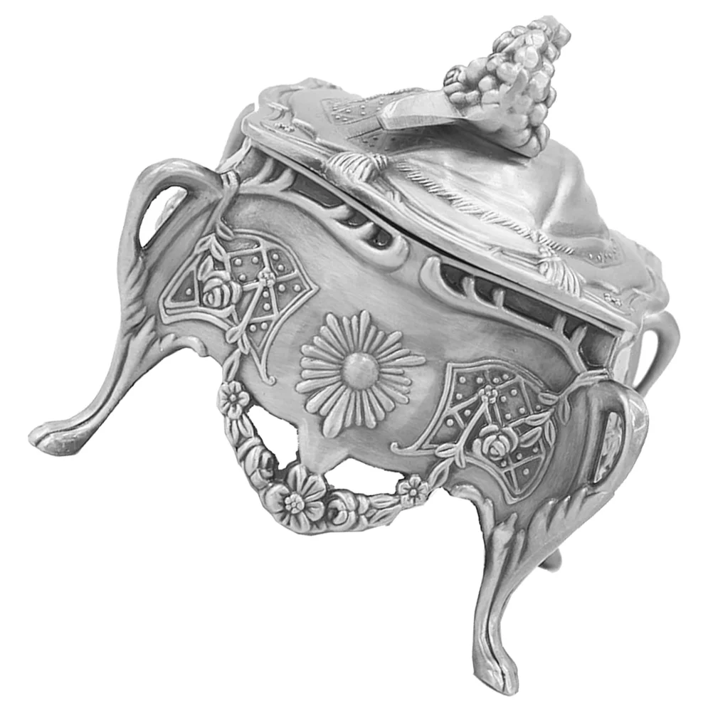 

Carving Jewelry Box Vintage Metal Jewelry Ring Storage Box Footed Trinket Box