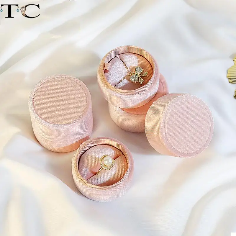 

Handmade Vintage Velvet Pendant Necklace Boxes Gift Box Pink Round Storage Ring Boxes Jewelry Packaging