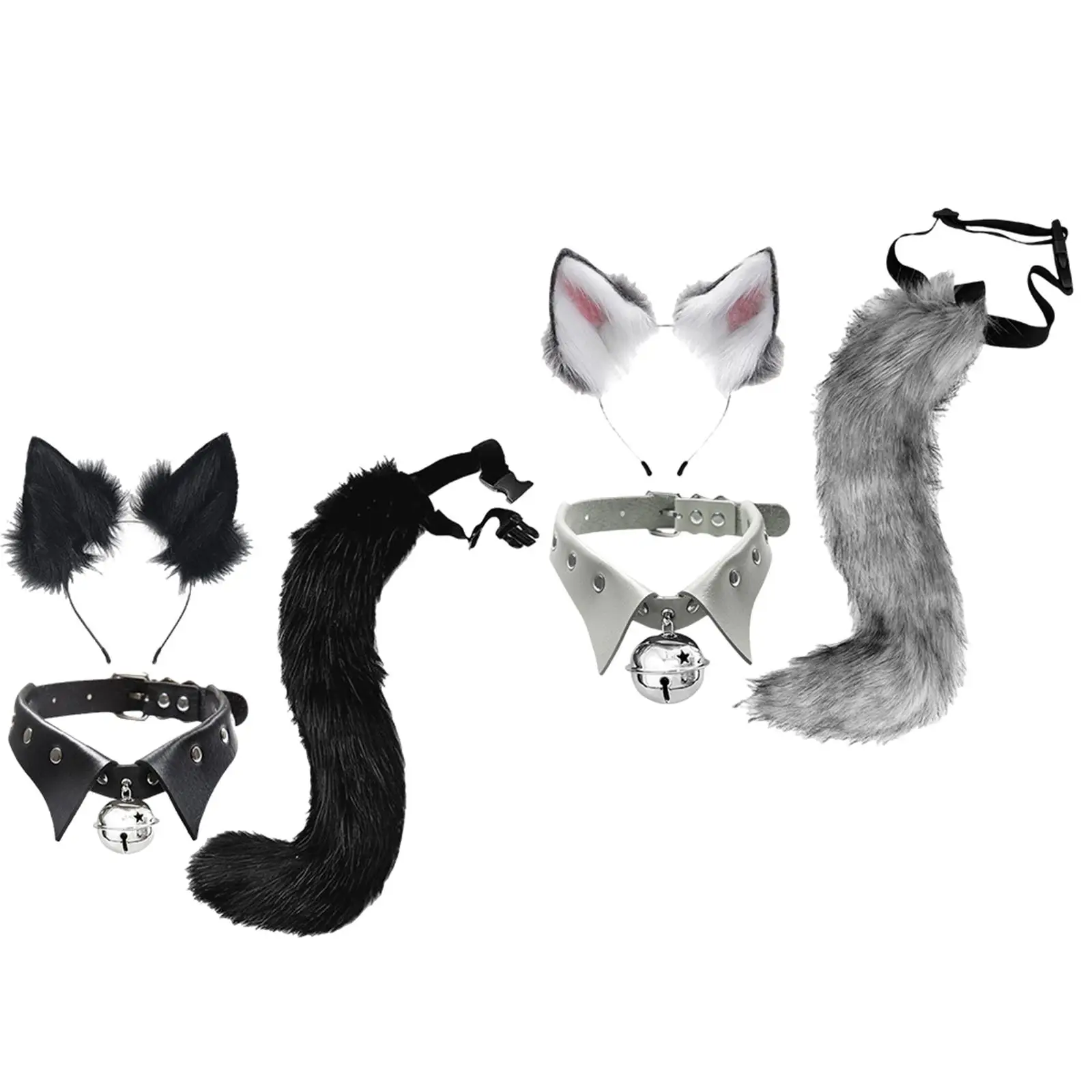 

Plush Fox Ears and Tail Set Long Tails Hair Accessories Headband Neck Prop for Women Dress up Girls Halloween