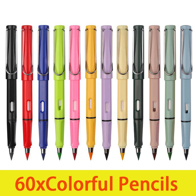 

60Pcs Colorful Pencil Art Painting Pencils Unlimited Writing Pencil Erasable 12 Colors No Ink Pen