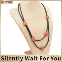barwodo black rubber necklace womens boho streetwear layered jewelry handmade round pendant statement necklace bridesmaid gift