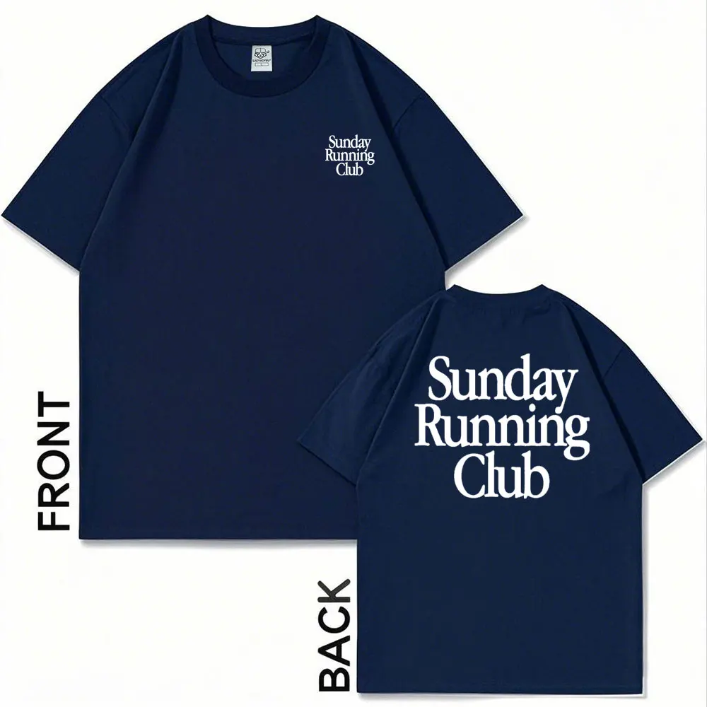 Фото Футболка с принтом Sunday Running Club, спортивный повседневный топ для бега, повседневные мужские и женские хлопковые футболки с круглым вырезом, двусторонний принт №4
