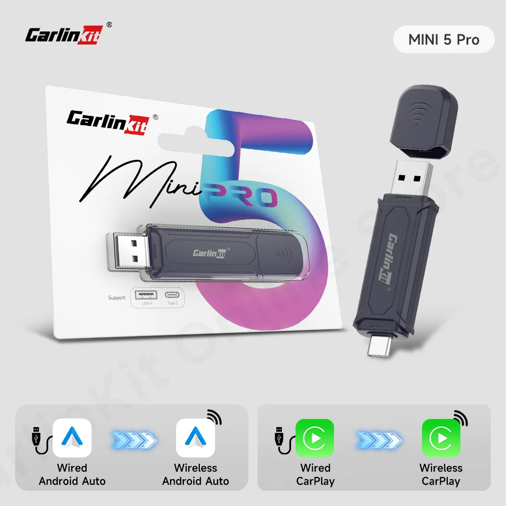 

Беспроводной адаптер Carlinkit Mini 5, беспроводной адаптер Carplay, бесшовное соединение для проводного Carplay BLE Wi-Fi Connect, обновление для искрения автомобиля