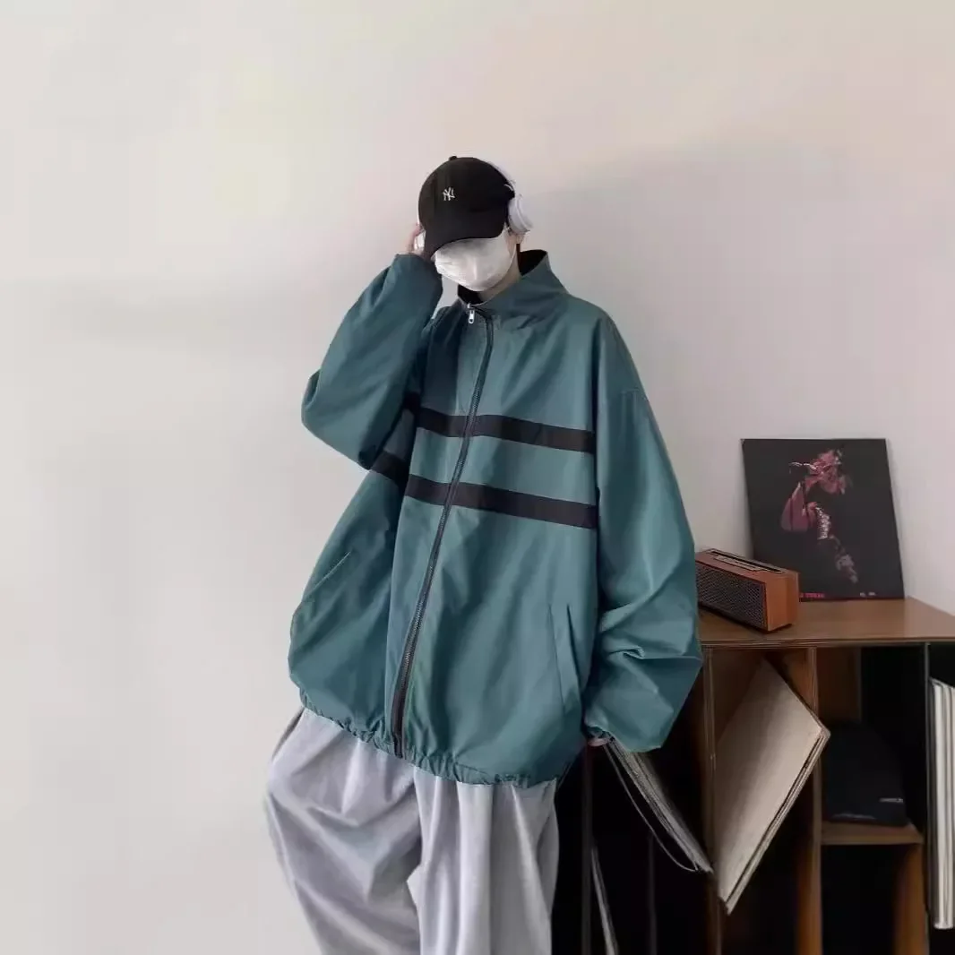 Trendy Autumn Men's Jacket Loose-Fit American Style Vintage Color Blocking High-End Casual Clothing For Teens |