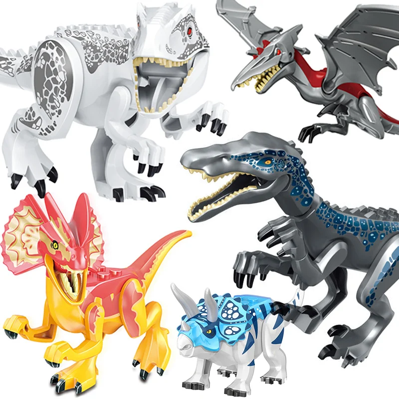 

Jurassic Dinosaur World Brutal Raptor T-Rex Triceratops Indominus Rex Model Building Blocks Dino Velociraptor Figure Bricks Toys