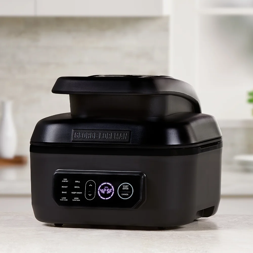 

Гриль George Foreman Beyond, 7 в 1, Электрический внутренний гриль и фритюрница на 6 кварт, черный, MCAFD800D