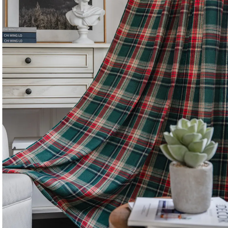 

Christmas Plaid Cotton Linen American Window Curtain Blackout Valance for The Luxury Living Room Curtains for Living Room