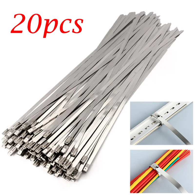 

20Pcs Stainless Steel Cable Ties Exhaust Wraps Coated Locking Heavy Duty Multifunctional Self-Locking Metal Cable Ties