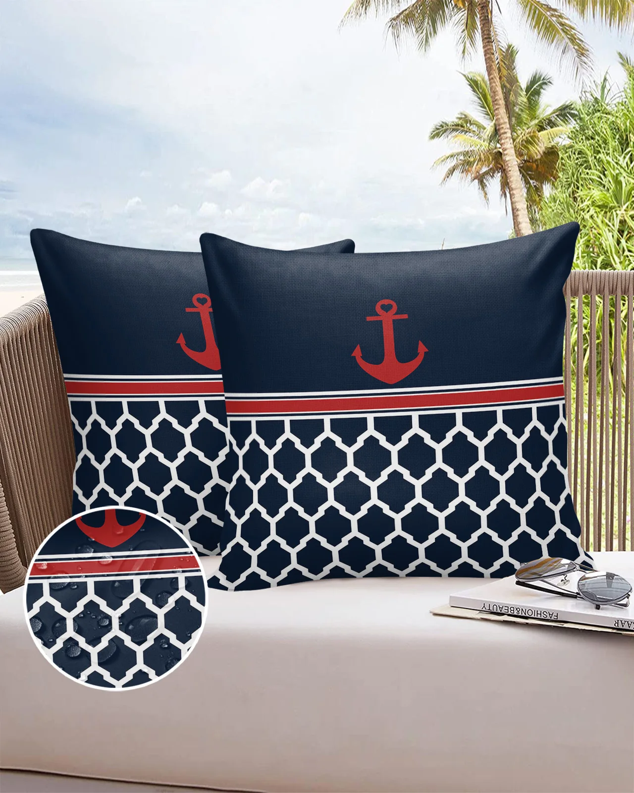 

Темно-синяя Марокканская текстура с якорем, простая летняя Водонепроницаемая наволочка, украшение для дома и офиса, разноцветная наволочка