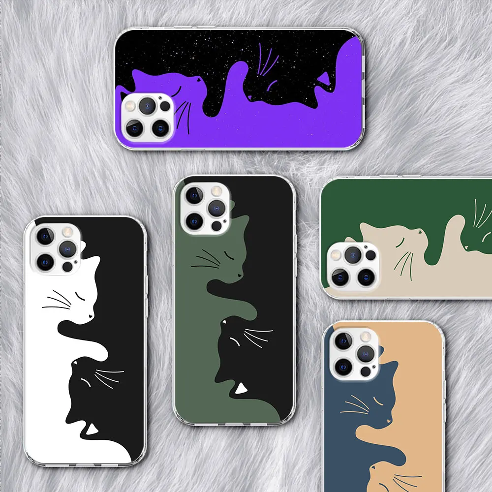 

Cute Animals Cat Cartoon Case for Apple iPhone 11 14 Pro Max XR 13 12 Mini XS 7 8 X 6 6s Plus SE 2020 Clear Silicone Phone Cover