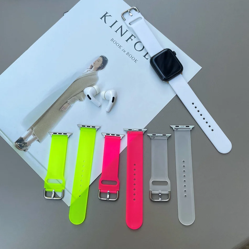 Прозрачный световозвращающий ремешок для браслета Apple Watch 38мм, 42мм, 44мм, 40мм из силикона для умных часов Watchband Bracelet IWatch 6Se 5 4 3.