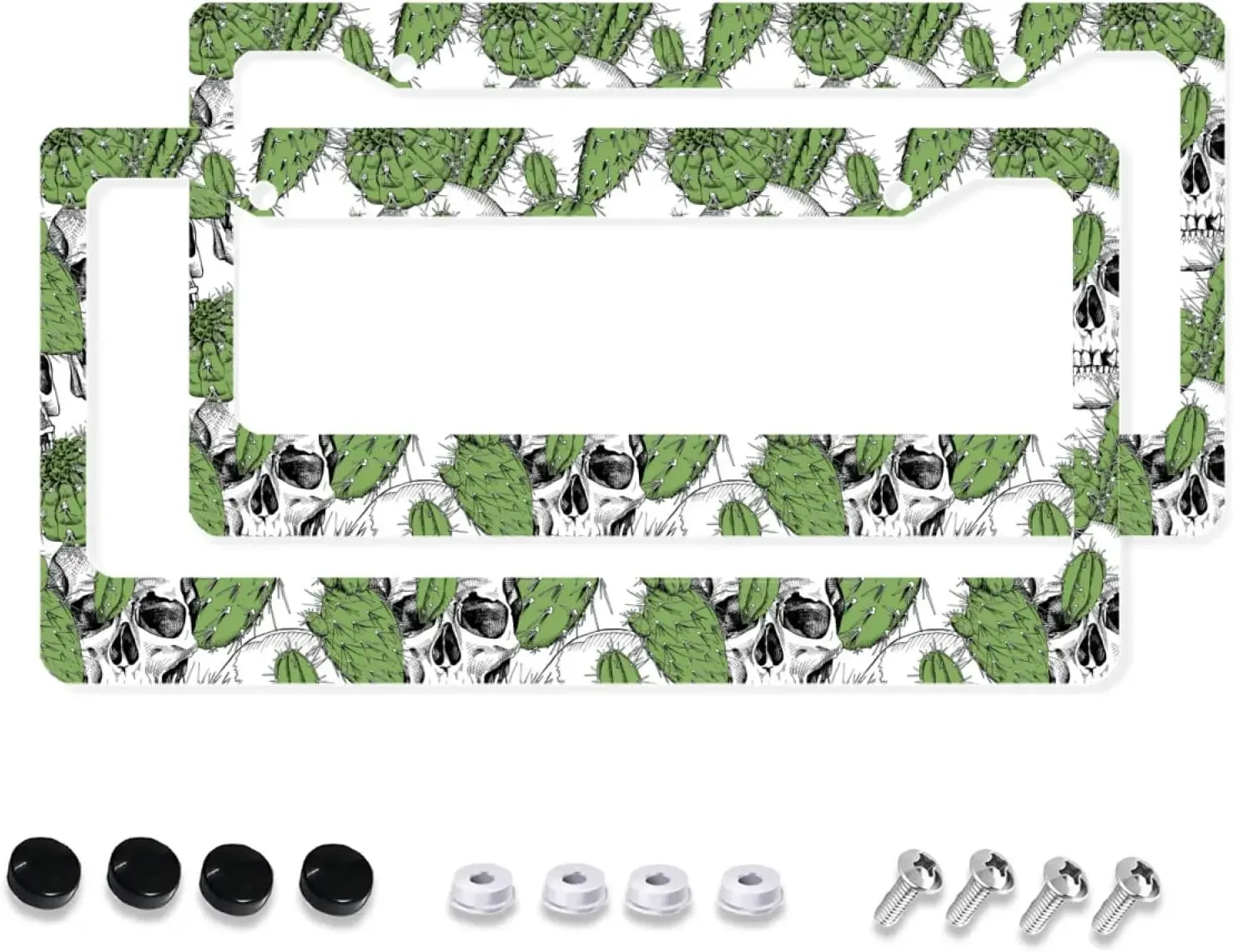 Рамка для автомобильного номерного знака с рисунком черепа и кактуса 2-упаковка
