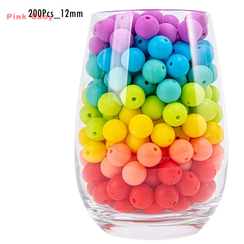 12mm 200pcs Silicone Beads Baby Teething Beads Baby Teether Food Grade Chewable DIY Pacifier Chain Accessories Newborn Toys