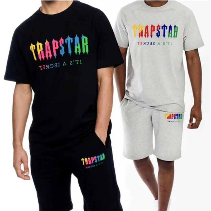 

Trapstar Loose and Comfortable T-Shirts Rainbow Colored Towel Embroidery Short Sleeve Shorts Suit Men's Clothing Tops Tees