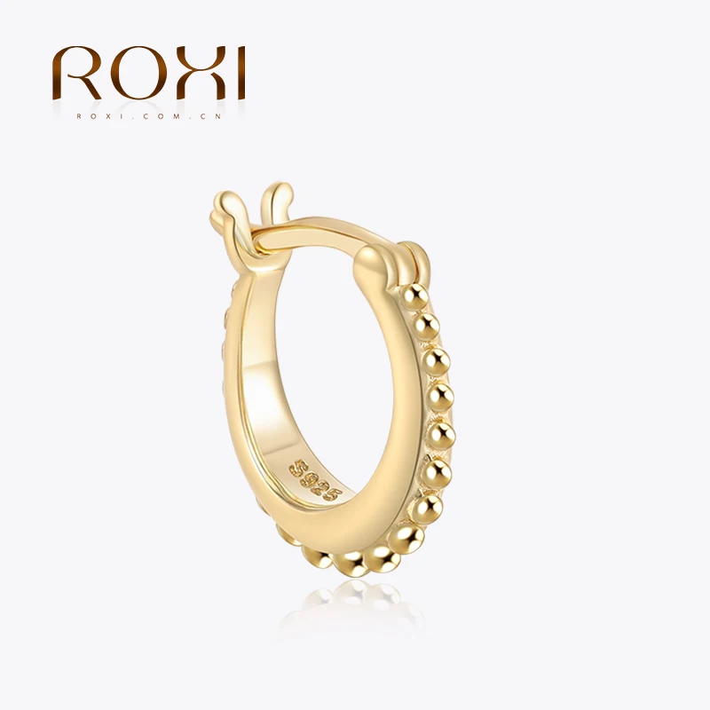 

ROXI S925 Sterling Silver Minimalist Round Beads Ear Hoops New Trendy Fashion Huggie Earrings For Women Classic Wedding Jewelry