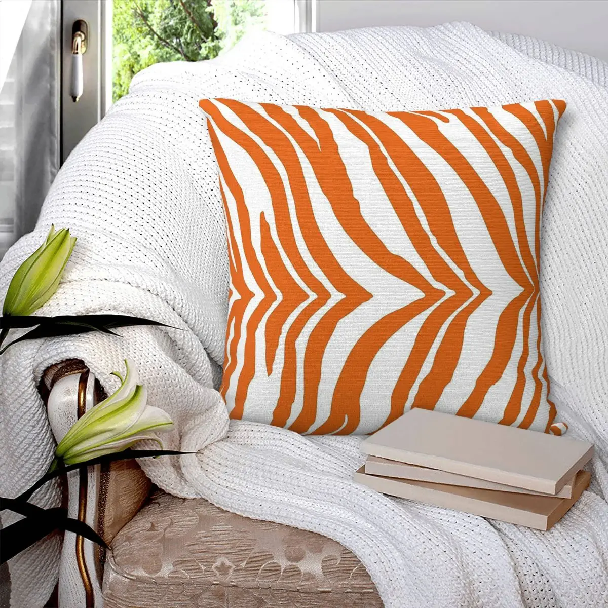 Фото Квадратная наволочка Zebra Burnt Orange White из полиэстера, льна и бархата, креативная декоративная наволочка для подушки, чехол для автомобильной подушки 18 дюймов №3