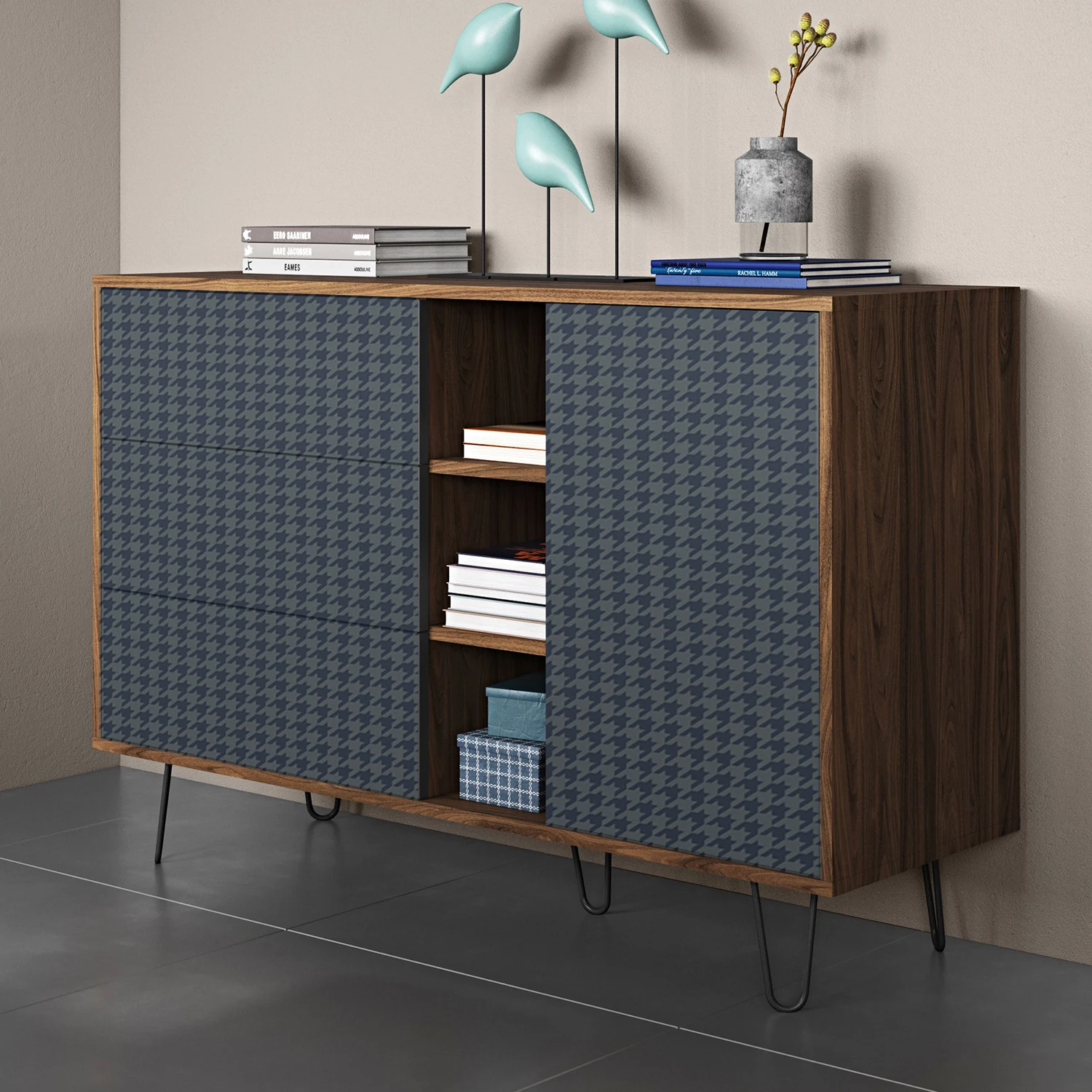 

Funlife®Обои «гусиные лапки» серого и синего цвета, наклейки на мебель, настенные наклейки, съемные, легко моющиеся, для гостиной, спальни, дома...