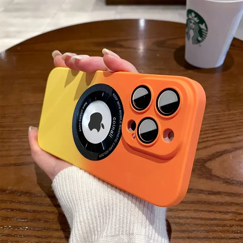 

Dew Logo Gradient Magnetic Suction Phone Case Apple 14 All-Pack Lens Film PC Suitable for iPhone 13 12 11 14 Pro Max bumper Case