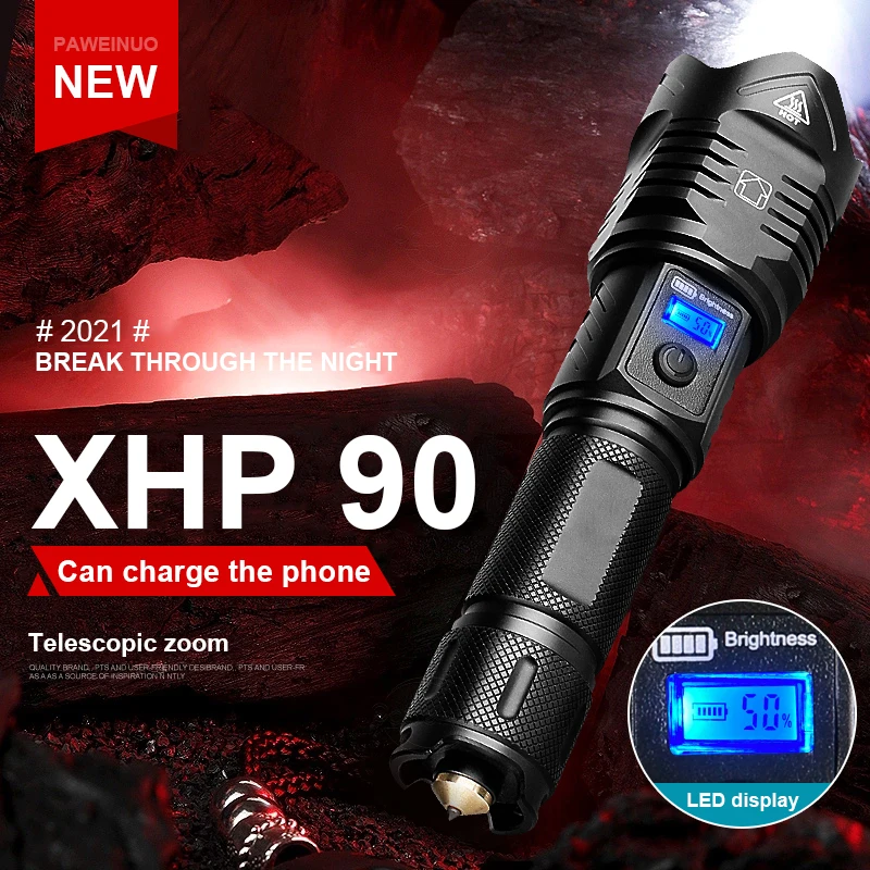 

High Power Led Flashlights XHP90 USB Rechargeable 18650 Flash Light Zoom Torch Camping Lantern Emergency Situations Lamp Travel