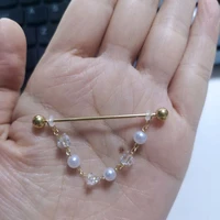 1pc16g stainless steel industrial piercing cartlidge earrings body jewelry faux pearl chain dangle earring star helix piericng
