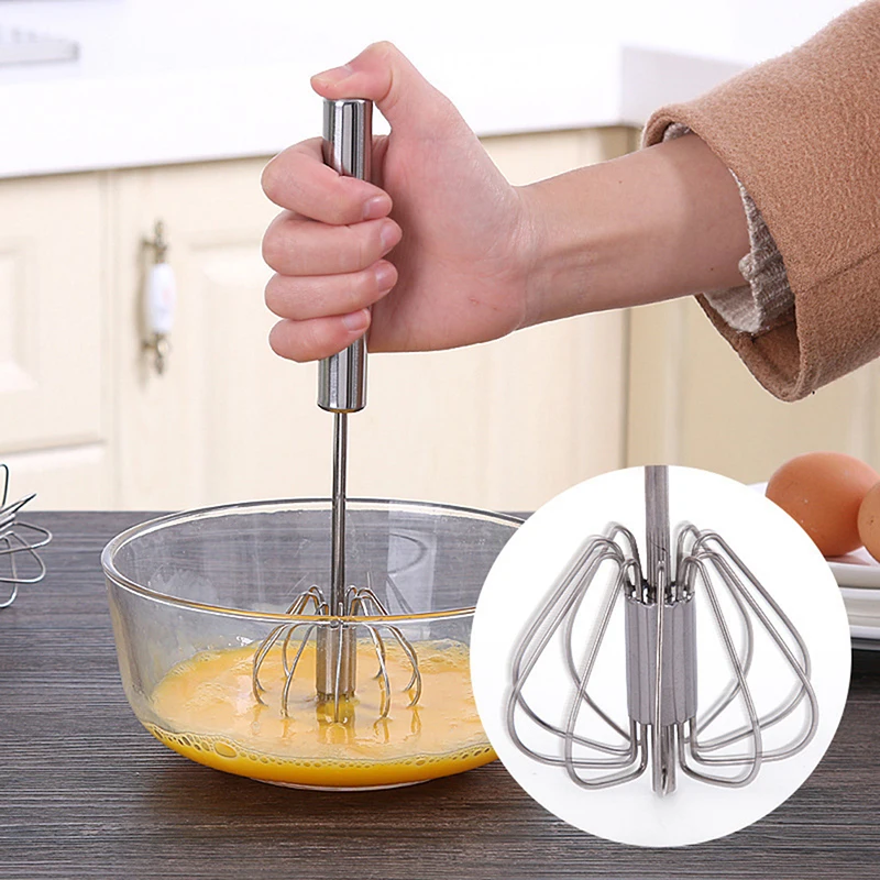 

Household Semi-Automatic Rotating Egg Beater Stainless Self Turning Cream Utensils Whisk Manual Mixer Kitchen Tool Cake Tools