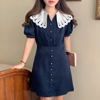 blue denim cowboy lace short sleeved mini summer style dress fashion blouses 2022 cheap vintage clothes for women female