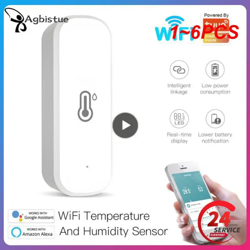 

Умный Wi-Fi датчик влажности и температуры Tuya, домашний гигрометр-термометр Zigbee с поддержкой Alexa и Google Home, 1 ~ 6 шт.