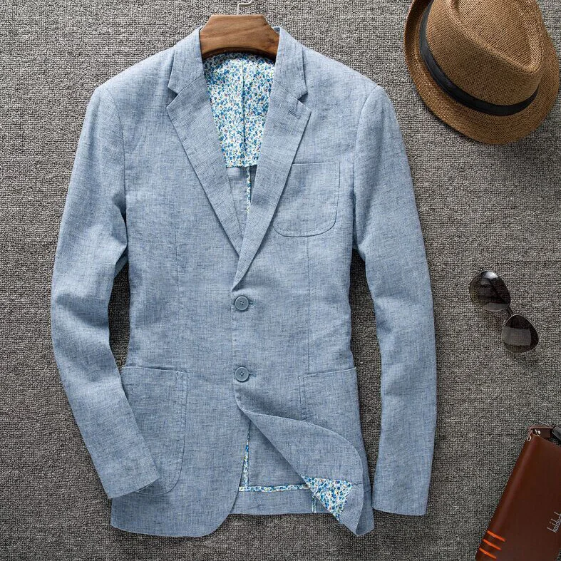 

New Arrival spring Mens linen Suit Blazer High Qualtiy Fashion summer blazer slim fit two button Size M L XL XXL XXXL