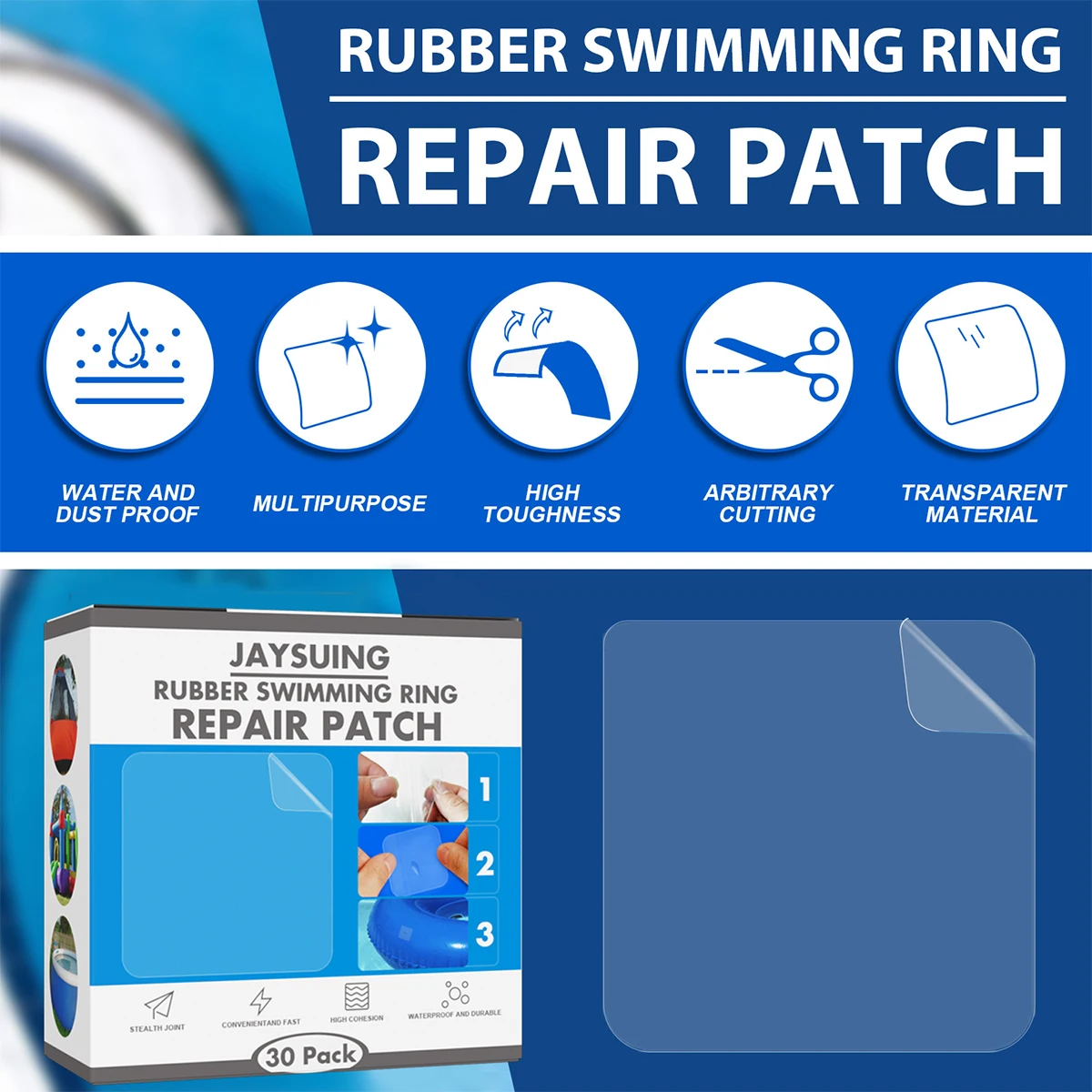 

30pcs Repair Patches Repair Stickers Waterproof Swimming Rings Patches Kit Repair Patch for Inflatable Boats Air Bed Raft Kayak