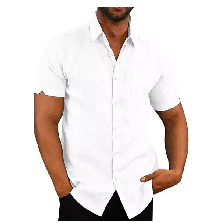 

Mens Linen Blouse 2022 New Summer Sleeve Stand Mens Shirts Comfortable Solid Lapel Collar Casual Holiday Shirts Camisa Masculina