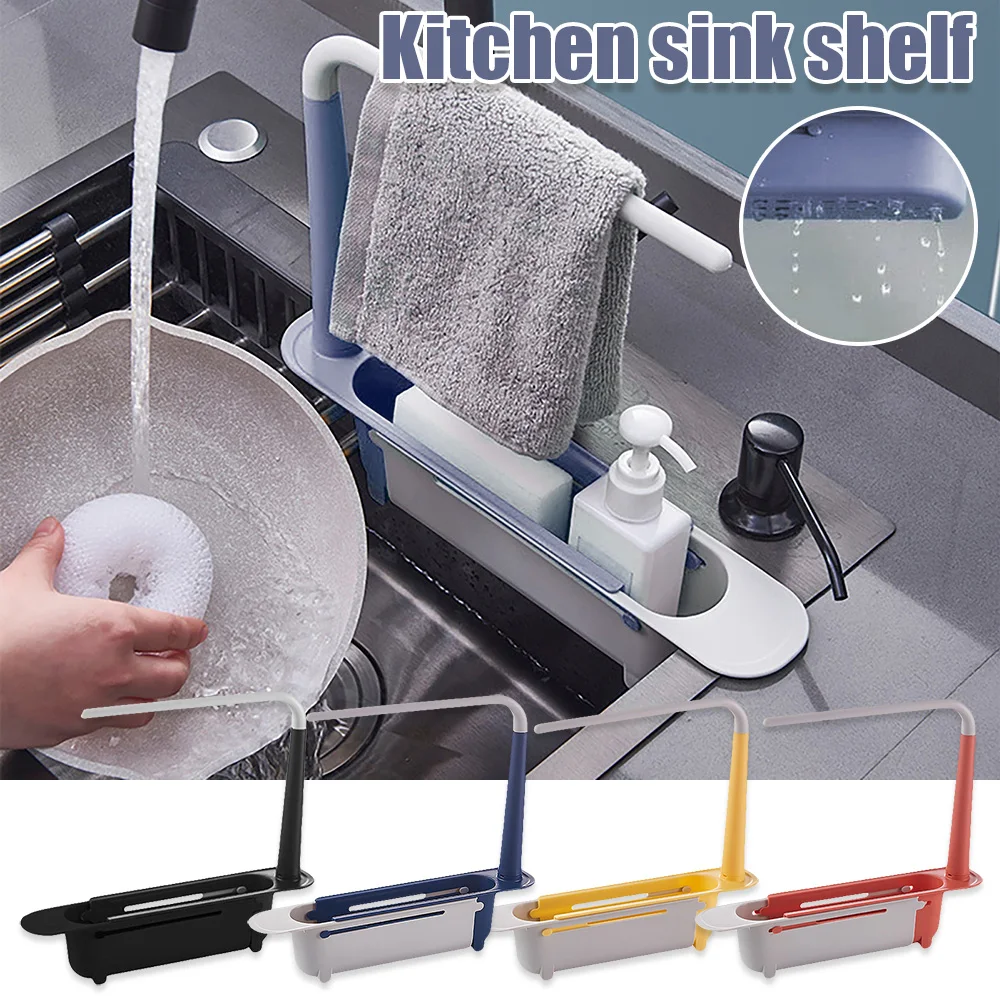 

Telescopic Sink Drain Rack Soap Sponge Holder Organizer Sink Shelf Hanger Drain Rack Expandable Storage Basket Kitchen Tool