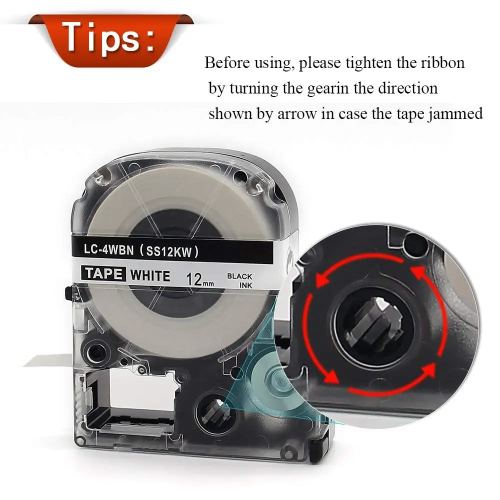 Черно-белая лента для этикеток совместимая с принтером EPSON King Jim 12 мм * 8 м SS12KW