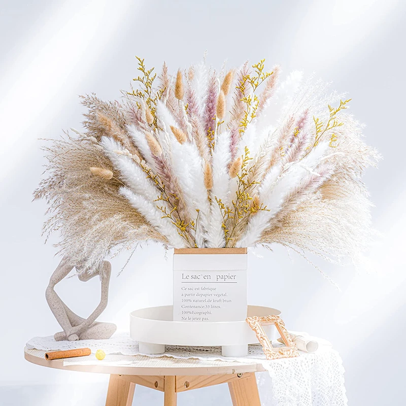 

Natural Pampas Grass Dried Flowers Bouquet Bunny Tails Boho Home Bedroom Wedding Christmas Table DIY Vase Decorations