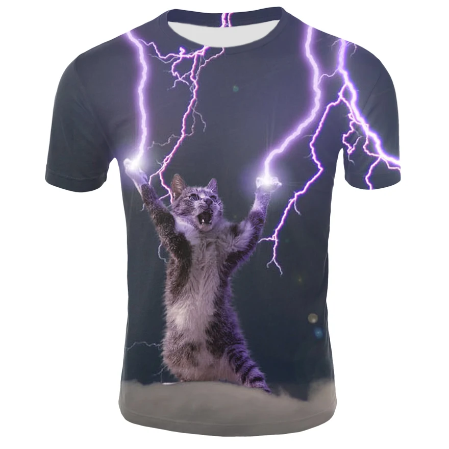 

New Galaxy Space Unisex 3D Men T-shirt Lightning Cat Funny Shirt Short Sleeve Breathable Streetwear Fashion Round Neck Clothing