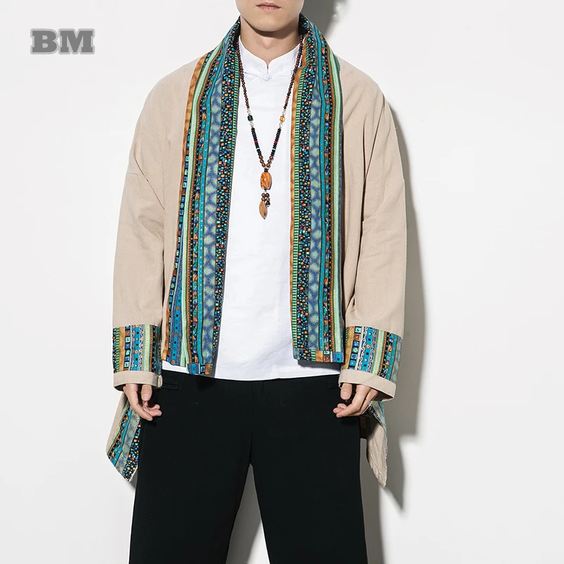 

Стандартное китайское традиционное платье, винтажная хлопковая льняная накидка, Мужская одежда, лоскутное пальто в этническом стиле, Повседневный Кардиган оверсайз
