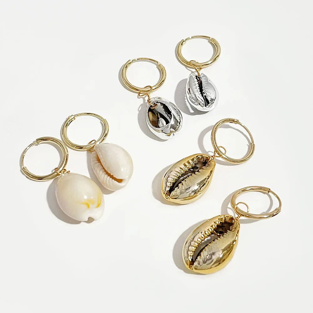 

Peri'sBox Gold Color Cowrie Shell Hoop Earrings for Women 15mm Hoops Sea Shell Summer Earrings Boho Jewelry Pendientes Concha